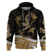 Polynesian Tribal Hoodie with Sharks Tattoo Gold LT6 - Wonder Print Shop