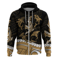 Polynesian Tribal Hoodie with Sharks Tattoo Gold LT6 - Wonder Print Shop