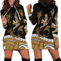 Polynesian Tribal Hoodie Dress with Sharks Tattoo Gold LT6 - Wonder Print Shop
