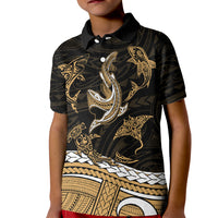 Polynesian Tribal Polo Shirt for Kid with Sharks Tattoo Gold LT6 - Wonder Print Shop