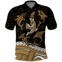 Polynesian Tribal Polo Shirt with Sharks Tattoo Gold LT6 - Wonder Print Shop