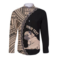 Custom Pug Dog Long Sleeve Button Shirt With Polynesian Tribal Tattoo LT6 - Wonder Print Shop