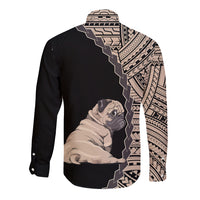 Custom Pug Dog Long Sleeve Button Shirt With Polynesian Tribal Tattoo LT6 - Wonder Print Shop
