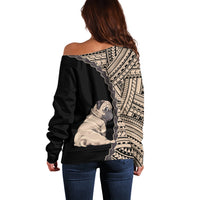 Custom Pug Dog Off Shoulder Sweater With Polynesian Tribal Tattoo LT6 - Wonder Print Shop