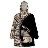 Custom Pug Dog Wearable Blanket Hoodie With Polynesian Tribal Tattoo LT6 - Wonder Print Shop