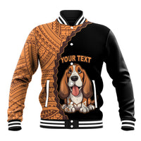 Custom Basset Hound Dog Baseball Jacket With Polynesian Tribal Tattoo LT6 - Wonder Print Shop