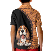 Custom Basset Hound Dog Kid Polo Shirt With Polynesian Tribal Tattoo LT6 - Wonder Print Shop