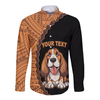 Custom Basset Hound Dog Long Sleeve Button Shirt With Polynesian Tribal Tattoo LT6 - Wonder Print Shop