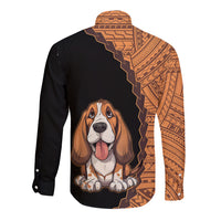 Custom Basset Hound Dog Long Sleeve Button Shirt With Polynesian Tribal Tattoo LT6 - Wonder Print Shop
