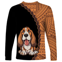 Custom Basset Hound Dog Long Sleeve Shirt With Polynesian Tribal Tattoo LT6 - Wonder Print Shop