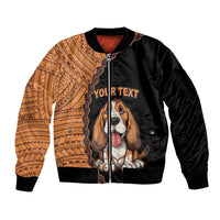 Custom Basset Hound Dog Sleeve Zip Bomber Jacket With Polynesian Tribal Tattoo LT6 - Wonder Print Shop