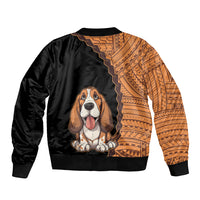 Custom Basset Hound Dog Sleeve Zip Bomber Jacket With Polynesian Tribal Tattoo LT6 - Wonder Print Shop