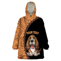 Custom Basset Hound Dog Wearable Blanket Hoodie With Polynesian Tribal Tattoo LT6 - Wonder Print Shop