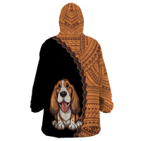 Custom Basset Hound Dog Wearable Blanket Hoodie With Polynesian Tribal Tattoo LT6 - Wonder Print Shop