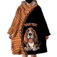 Custom Basset Hound Dog Wearable Blanket Hoodie With Polynesian Tribal Tattoo LT6 - Wonder Print Shop