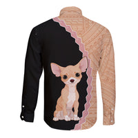 Custom Chihuahua Dog Long Sleeve Button Shirt With Polynesian Tribal Tattoo LT6 - Wonder Print Shop