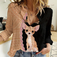 Custom Chihuahua Dog Women Casual Shirt With Polynesian Tribal Tattoo LT6 - Wonder Print Shop