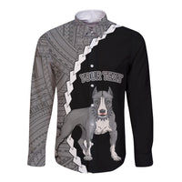 Custom Pitbull Dog Long Sleeve Button Shirt With Polynesian Tribal Tattoo LT6 - Wonder Print Shop
