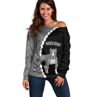 Custom Pitbull Dog Off Shoulder Sweater With Polynesian Tribal Tattoo LT6 - Wonder Print Shop
