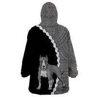 Custom Pitbull Dog Wearable Blanket Hoodie With Polynesian Tribal Tattoo LT6 - Wonder Print Shop