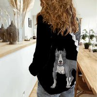 Custom Pitbull Dog Women Casual Shirt With Polynesian Tribal Tattoo LT6 - Wonder Print Shop