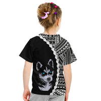 Custom Husky Dog Kid T Shirt With Polynesian Tribal Tattoo LT6 - Wonder Print Shop