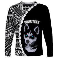 Custom Husky Dog Long Sleeve Shirt With Polynesian Tribal Tattoo LT6 - Wonder Print Shop