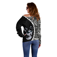 Custom Husky Dog Off Shoulder Sweater With Polynesian Tribal Tattoo LT6 - Wonder Print Shop