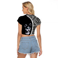 Custom Husky Dog Raglan Cropped T Shirt With Polynesian Tribal Tattoo LT6 - Wonder Print Shop