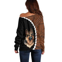 Custom German Shepherd Dog Off Shoulder Sweater With Polynesian Tribal Tattoo LT6 - Wonder Print Shop