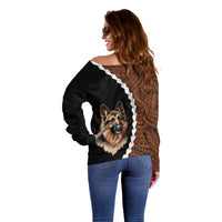 Custom German Shepherd Dog Off Shoulder Sweater With Polynesian Tribal Tattoo LT6 - Wonder Print Shop