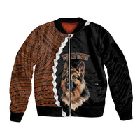 Custom German Shepherd Dog Sleeve Zip Bomber Jacket With Polynesian Tribal Tattoo LT6 - Wonder Print Shop