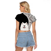 Custom Samoyed Dog Raglan Cropped T Shirt With Polynesian Tribal Tattoo LT6 - Wonder Print Shop