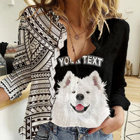 Custom Samoyed Dog Women Casual Shirt With Polynesian Tribal Tattoo LT6 - Wonder Print Shop