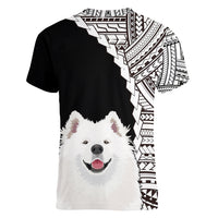 Custom Samoyed Dog Women V Neck T Shirt With Polynesian Tribal Tattoo LT6 - Wonder Print Shop