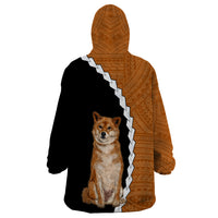 Custom Shiba Inu Dog Wearable Blanket Hoodie With Polynesian Tribal Tattoo LT6 - Wonder Print Shop