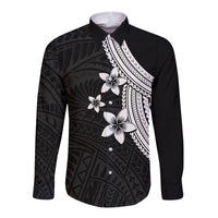 Polynesian Long Sleeve Button Shirt With Plumeria Flower White LT6 - Wonder Print Shop