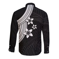Polynesian Long Sleeve Button Shirt With Plumeria Flower White LT6 - Wonder Print Shop