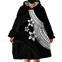 Polynesian Wearable Blanket Hoodie With Plumeria Flower White LT6 - Wonder Print Shop