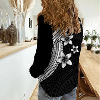 Polynesian Women Casual Shirt With Plumeria Flower White LT6 - Wonder Print Shop