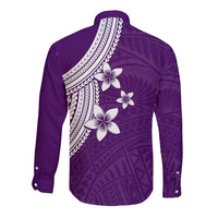Polynesian Long Sleeve Button Shirt With Plumeria Flower Purple LT6 - Wonder Print Shop