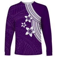 Polynesian Long Sleeve Shirt With Plumeria Flower Purple LT6 - Wonder Print Shop