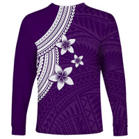 Polynesian Long Sleeve Shirt With Plumeria Flower Purple LT6 - Wonder Print Shop