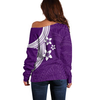 Polynesian Off Shoulder Sweater With Plumeria Flower Purple LT6 - Wonder Print Shop