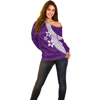 Polynesian Off Shoulder Sweater With Plumeria Flower Purple LT6 - Wonder Print Shop