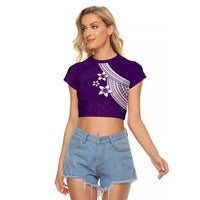Polynesian Raglan Cropped T Shirt With Plumeria Flower Purple LT6 - Wonder Print Shop