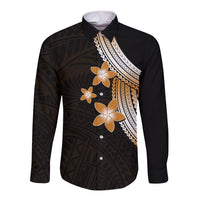 Polynesian Long Sleeve Button Shirt With Plumeria Flower Gold LT6 - Wonder Print Shop