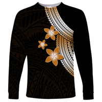 Polynesian Long Sleeve Shirt With Plumeria Flower Gold LT6 - Wonder Print Shop