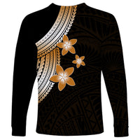 Polynesian Long Sleeve Shirt With Plumeria Flower Gold LT6 - Wonder Print Shop
