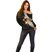 Polynesian Off Shoulder Sweater With Plumeria Flower Gold LT6 - Wonder Print Shop